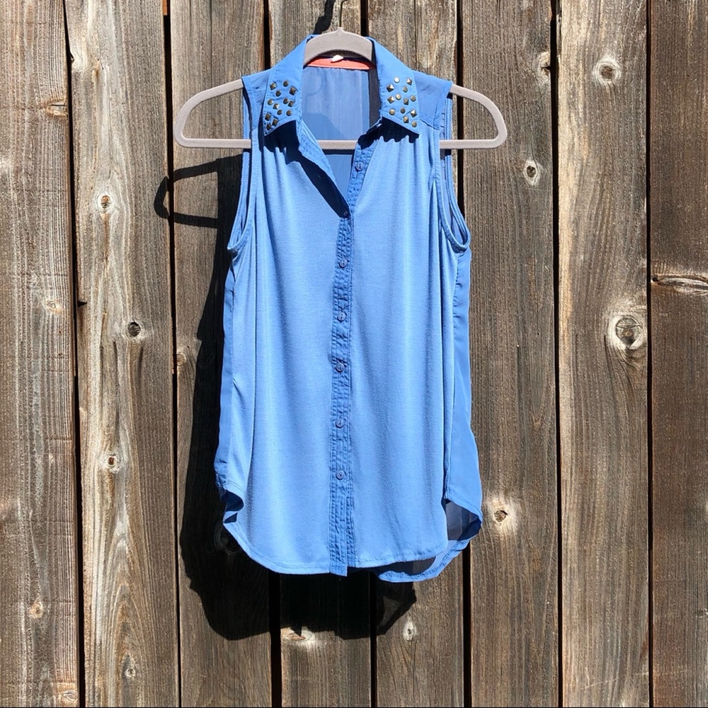 Rewind sleeveless button up blue top size small - Picture 10 of 15